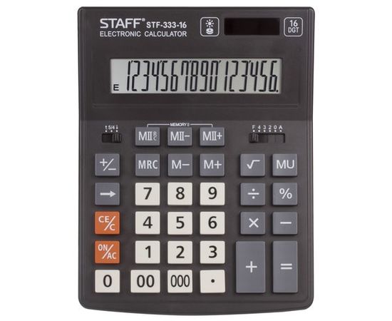 683807 - Калькулятор STAFF PLUS настол. STF-333, 16разр., двойное питание, 200x154 мм, 250417 (1)