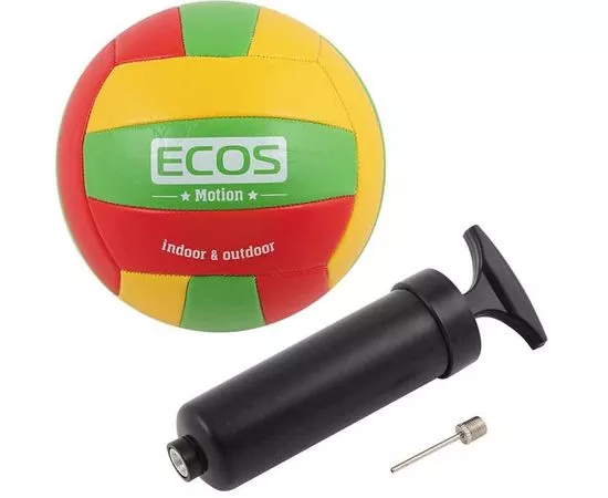 690840 - Мяч волейбольный ECOS MOTION и насос VB105P (№5, 3-цвет., машин.сшивка, ПВХ) Ecos 998193 (1)