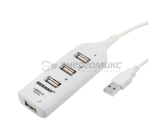 679837 - Разветвитель USB 2.0 на 4 порта белый REXANT, 18-4105-1 (1)
