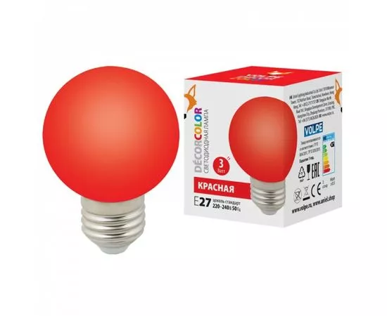 742601 - Лампа св/д Volpe шар G60 E27 3W красная д/гирлянды Белт Лайт LED-G60-3W/RED/E27/FR/С (1)