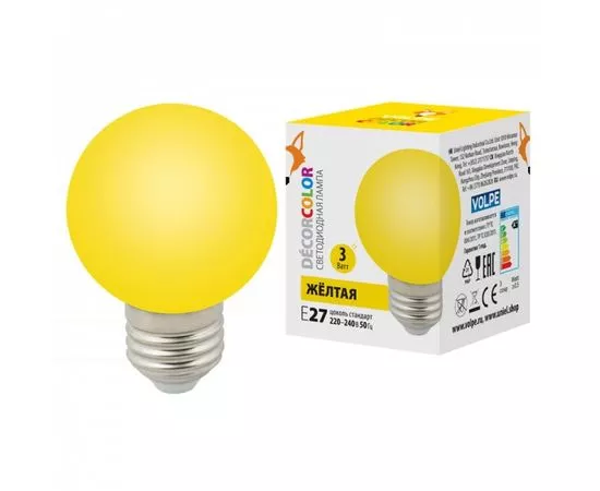 742603 - Лампа св/д Volpe шар G60 E27 3W желтая д/гирлянды Белт Лайт LED-G60-3W/YELLOW/E27/FR/С (1)