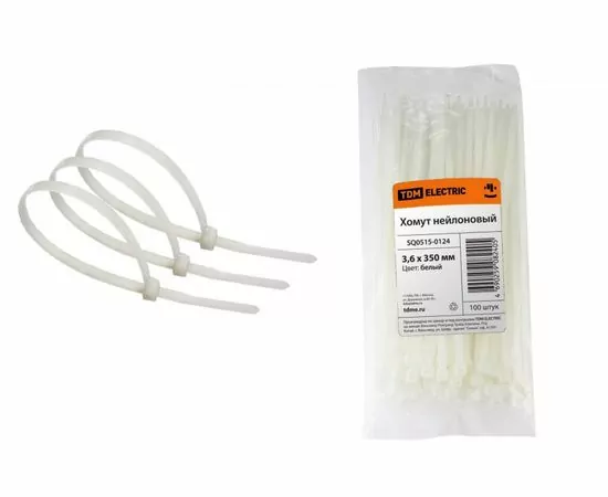 331979 - TDM хомут 3,6х350мм нейлон, белый (уп. 100шт., цена за уп.) (20!) SQ0515-0124 (1)