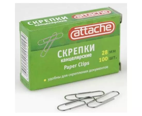 96885 - Скрепки Attache, 28 мм, оцинкованные, 100 шт.в карт.уп. 115672 (1)