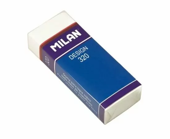 701285 - Ластик пластик. Milan Design 320, карт. держатель, белый арт.  973208 (1)