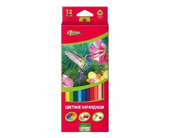 701498 - Карандаши цветные 12цв 3-гран №1 School ColorPics + точилка 666834 (1)