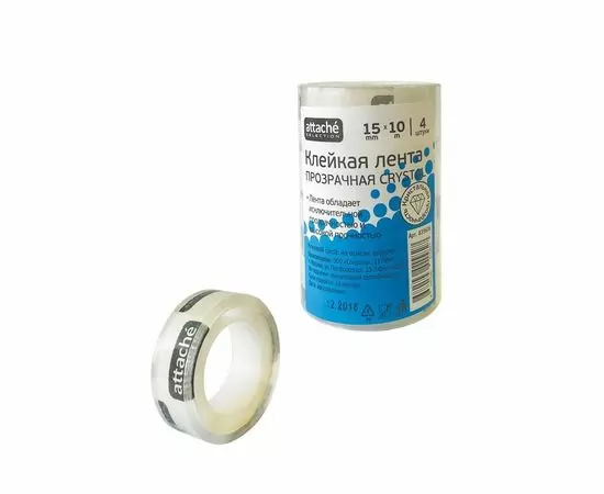 702235 - Клейкая лента канцелярская Attache Selection 15х10 кристальная 4 шт./уп. 839606 (1)