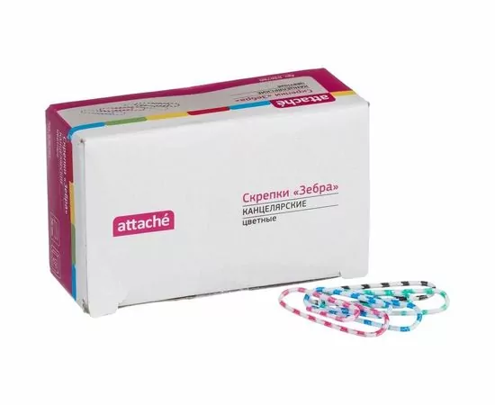 702416 - Скрепки Зебра Attache, полимер, 28 мм., 100 шт.в карт/уп. 636780 (1)