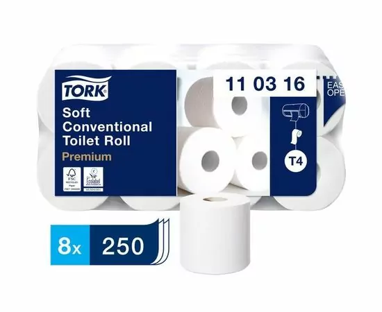 752299 - Бумага туалетная Tork 3сл бел 100%цел втул 30м 250л/рул 8рул/уп 110316 464146 (1)