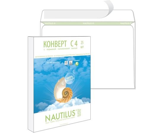 752623 - Конверты Nautilus,ЭКО, С4(229х324мм), стрип,90г, 25шт/уп 389226 (1)