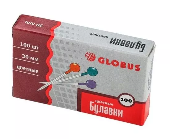 753024 - Булавки для пробковых досок Globus 30 мм 100 шт цвет ассорти, карт уп 1074502 (1)