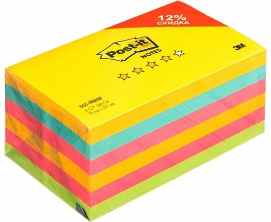 753166 - Блок-кубик Post-it 655-RNBW радуга плюс  76х127, 4 цвета, 6 бл.х100 л. 738392 (1)