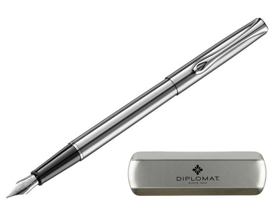 754174 - Ручка перьевая DIPLOMAT Traveller stainless steel M синий D10059004 1006790 (1)