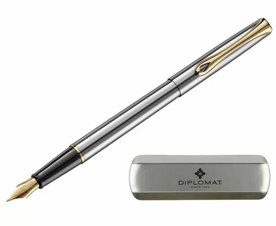 754175 - Ручка перьевая DIPLOMAT Traveller stainless steel gold F синий D10057453 1006793 (1)