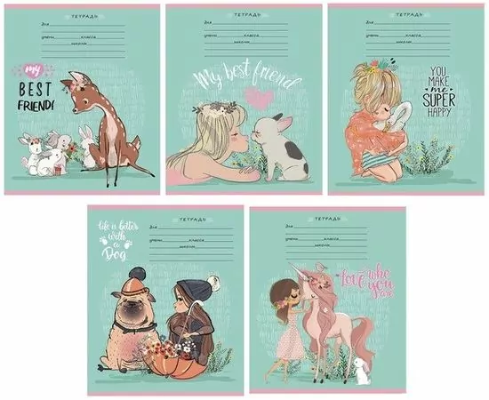 755601 - Тетрадь школьная А5 12л,линия,скреп,мел.карт. ЗВЕРЯТА ДРУЗЬЯ-1 12-5858 асс 1160030 (1)