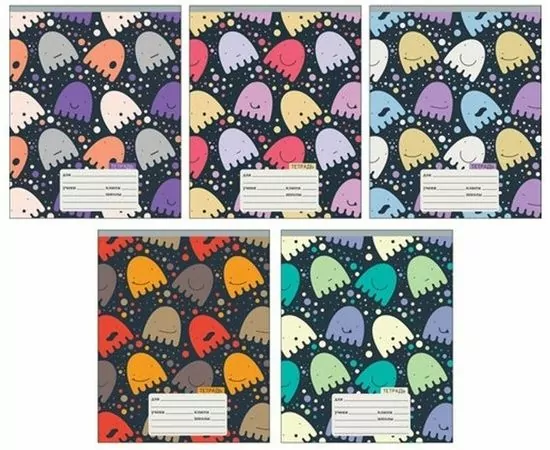 755607 - Тетрадь школьная А5 12л,линия,скрепка Весёлый орнамент. ТЛЛ125593 в ассорт 1159897 (1)