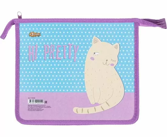 756308 - Папка для тетрадей №1 School Кот  А5 на молнии, пластик/ламин.картон,ПТ-715 1156580 (1)