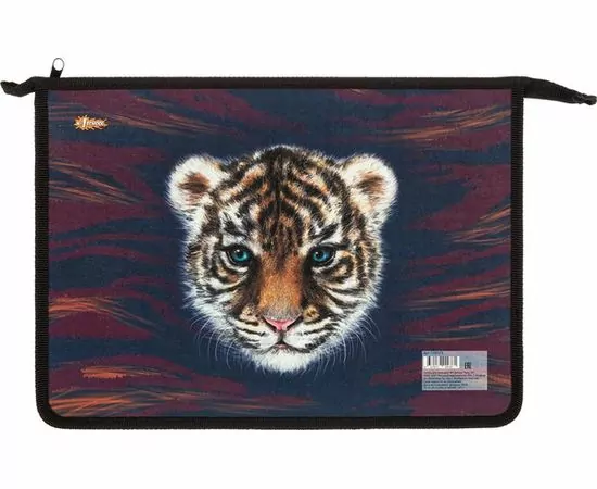 756311 - Папка для тетрадей №1 School Тигр А4 на молнии, пластик/ламин.картон,ПТ-815 1156573 (1)