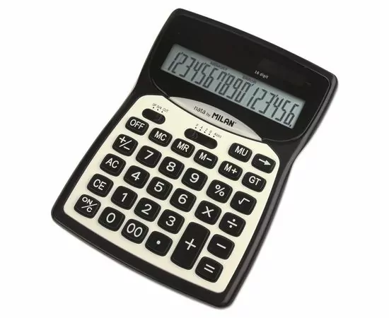 753214 - Калькулятор настольный Milan 152016BL, 16 разр, чёр-бел, блистер 1095847 (1)