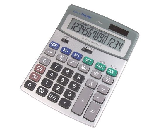 753225 - Калькулятор настольный Калькулятор ПОЛНОРАЗМЕРНЫЙ настольный Milan 40924BL,14 разр, серый,блистер 10 (1)