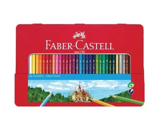 755850 - Карандаши цветные Faber-Castell, 36цв., заточен., метал. кор., 115886 1197876 (1)