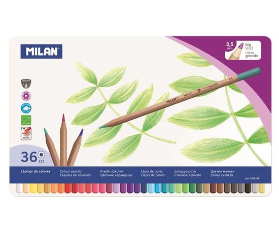 755861 - Карандаши цветные Milan, 36 цв., 6-гран., в металл. упак., 0726136 1035358 (1)