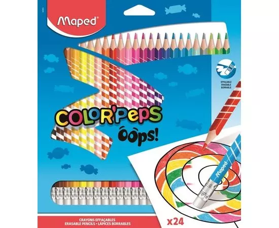 755865 - Карандаши цветные c ластиком Maped COLORPEPS OOPS,24 цв, пластик,832824 1167814 (1)