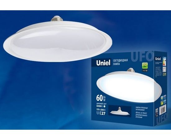 699169 - Лампа св/д Uniel UFO U270 E27 60W(4800lm 120°) 6500К 6K матовая 270x80 LED-U270-60W/6500K/E27/FR (1)