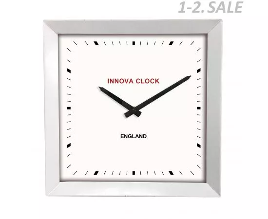 698471 - Innova Часы настенные Часы W09648, квадратные металлические, размер 29*29 см, цвет белый 6481 (1)