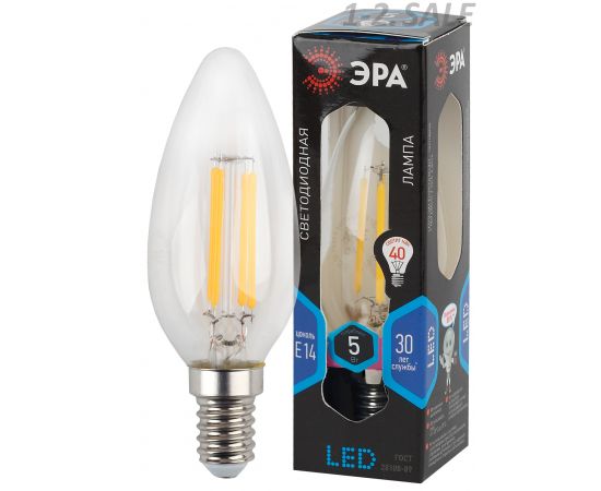 710229 - ЭРА свеча F-LED нитевидная В35 E14 5W(480lm) 4000K 4K 115х35 F-LED B35-5W-840-E14 1181 (1)