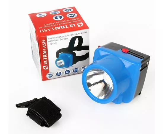 766415 - Ultraflash фонарь налобный LED5375 (акк. 4V 0.35Ah) 1св/д (80lm) голубой/пластик, 2 реж. до 50м (1)