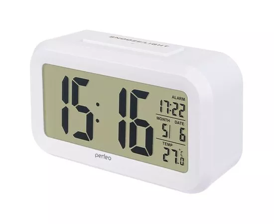 734964 - Perfeo Часы-будильник Snuz, белый, (PF-S2166) время, температура, дата (1)