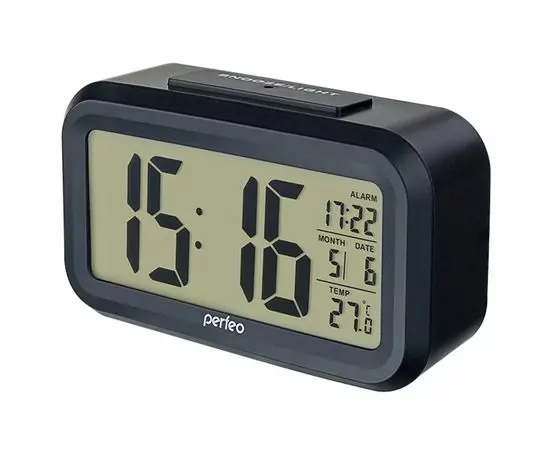 734965 - Perfeo Часы-будильник Snuz, чёрный, (PF-S2166) время, температура, дата (1)