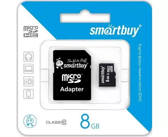 457505 - Флэш-карта (памяти) MicroSDHC 8GB Class10 SmartBuy адаптер (2125) (1)