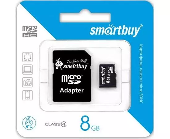 457510 - Флэш-карта (памяти) MicroSDHC 8GB Class4 SmartBuy адаптер (1)