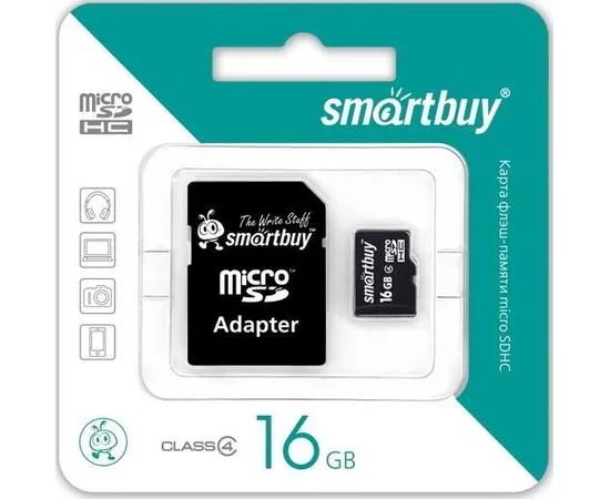 457512 - Флэш-карта (памяти) MicroSDHC 16GB Class4 SmartBuy адаптер (1)