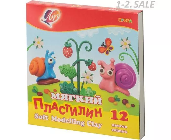 633082 - Пластилин восковой Луч Кроха 12 цв восковой 198гр со стеком (1)