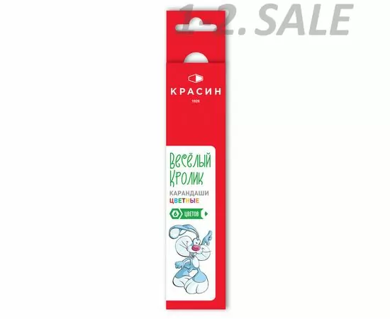 633057 - Карандаши цветные Красин Веселый кролик 6цв 6-гран 177мм (1)