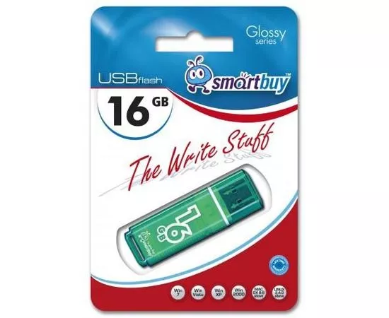 462863 - Флэш-диск (флэшка) USB 16Gb SmartBuy Glossy Green SB16GBGS-G (1)
