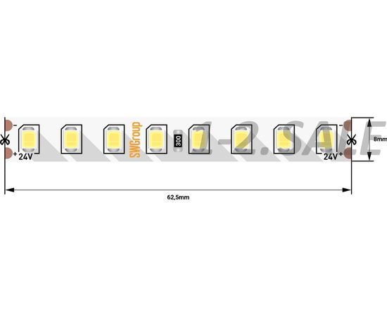 712565 - SWG Лента св/д ПРО 2835 128LED/m 11,5W/m 1280Lm/m (5м, цена за 1м) 24V 6000K-6500K 6K 8811 (1)