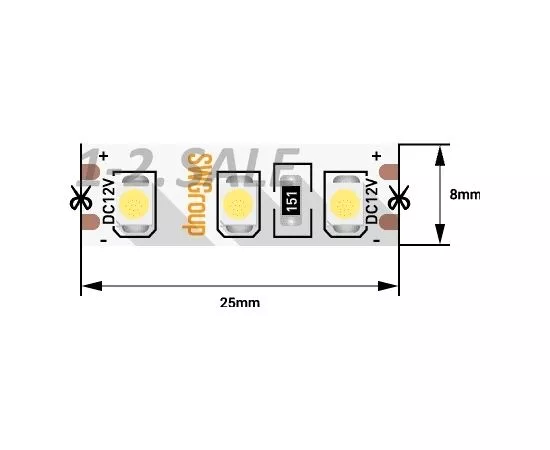 712611 - SWG Лента св/д стандарт 3528 120LED/m 9,6W/m 12V 450Lm/m 5м цена/м 4000K 6886 замена на код 733835 (1)