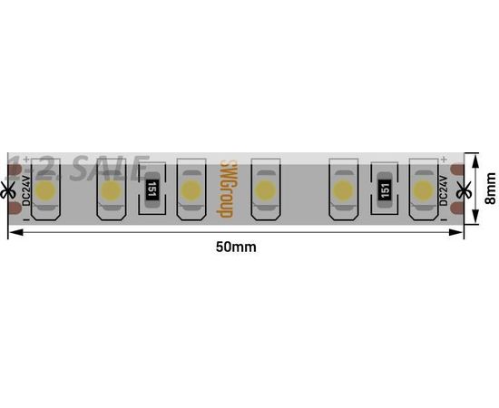 712631 - SWG Лента св/д стандарт 3528 120LED/m 9,6W/m 24V 450Lm/m (5м, цена за 1м) IP65 6000K-6500K 6K 8767 (1)