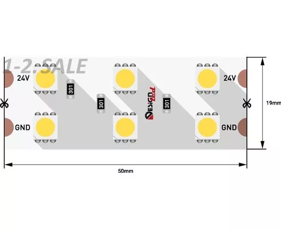 772614 - SWG/Design LED Лента св/д 24V 2x DSG 5050 W 120L-V24-IP33 6000K 6K 600 LED 288W/m LUX 5м цена за м (1)