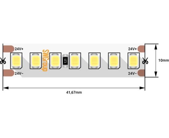 712570 - SWG Лента св/д ПРО 2835 168LED/m 17,3W/m 24V 2300Lm/m (5м, цена за 1м) 2800K-3200K 3K 8262 (1)