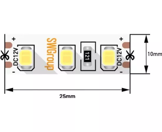 712582 - SWG Лента св/д стандарт 2835 120LED/m 12W/m 12V 1000Lm/m (5м, цена за 1м) 2800K-3200K 3K (1)