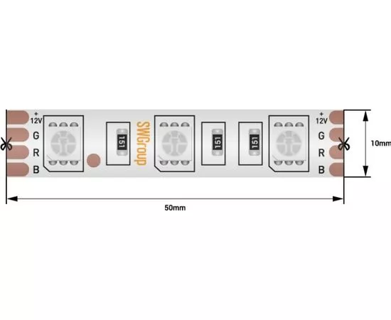 712680 - SWG Лента св/д стандарт 5050 60LED/m 14,4W/m 12V IP68, RGB 6961 (1)